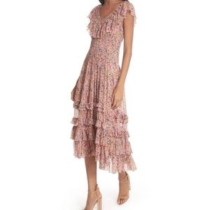 Rebecca Taylor Margo Floral Ruffled Midi Multi Combo Dress Size 2